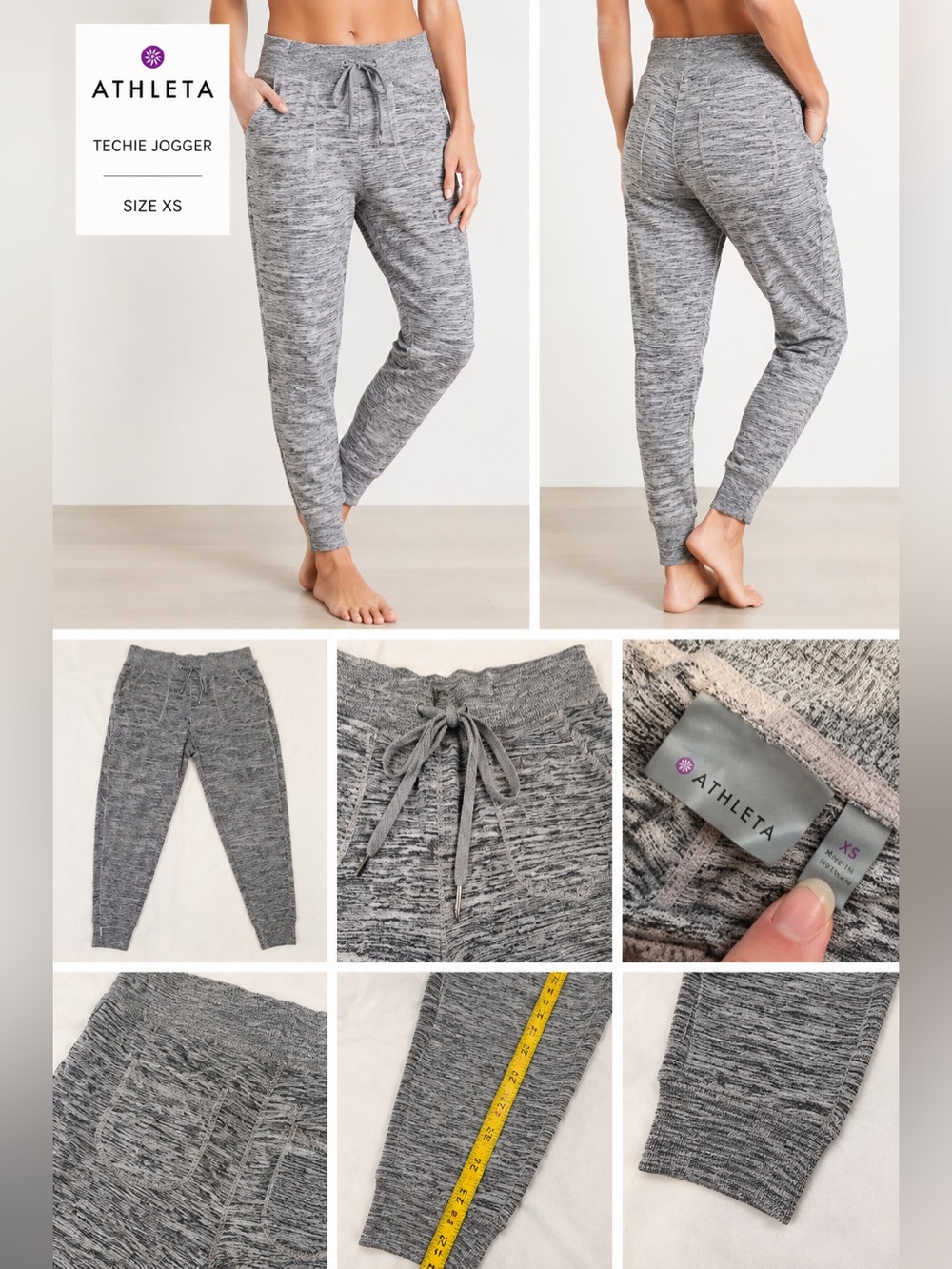 🌸64 Athleta Techie Jogger XS Gray Space Dye Drawstring Athleisure Sweatpants